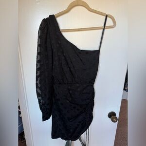 Lovers + Friends Black Polka Dot One-Shoulder Dress